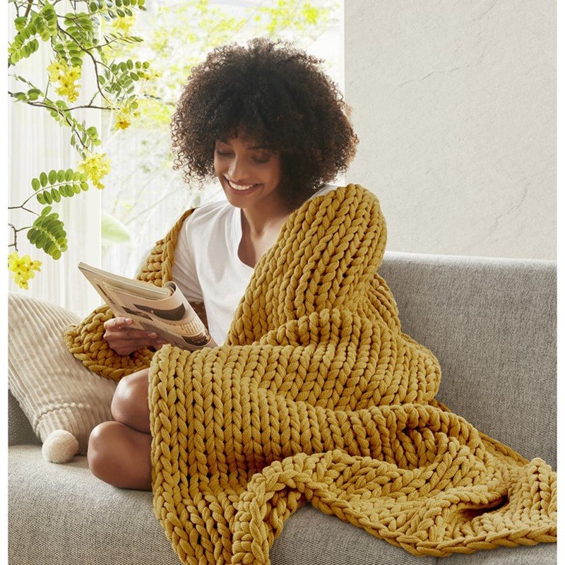 Madison Park Chunky Double Knit Handmade Throw Blanket - Yellow - Quahog Bay Bedding
