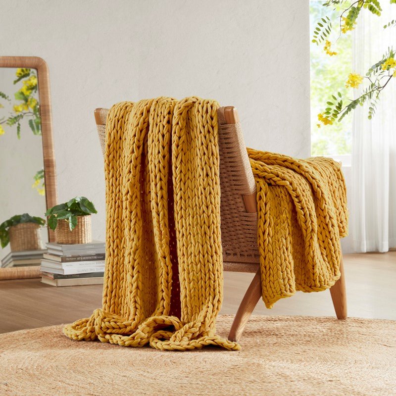 Madison Park Chunky Double Knit Handmade Throw Blanket - Yellow - Quahog Bay Bedding