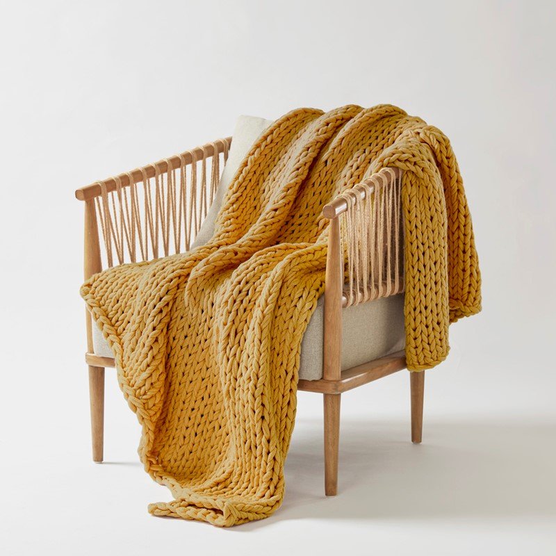 Madison Park Chunky Double Knit Handmade Throw Blanket - Yellow - Quahog Bay Bedding