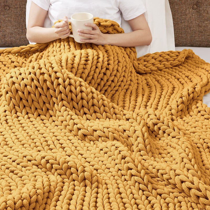 Madison Park Chunky Double Knit Handmade Throw Blanket - Yellow - Quahog Bay Bedding