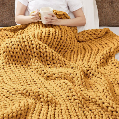 Madison Park Chunky Double Knit Handmade Throw Blanket - Yellow - Quahog Bay Bedding