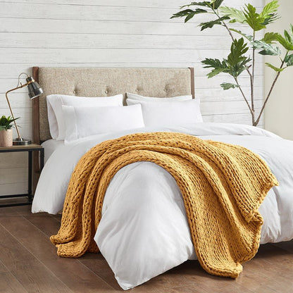 Madison Park Chunky Double Knit Handmade Throw Blanket - Yellow - Quahog Bay Bedding