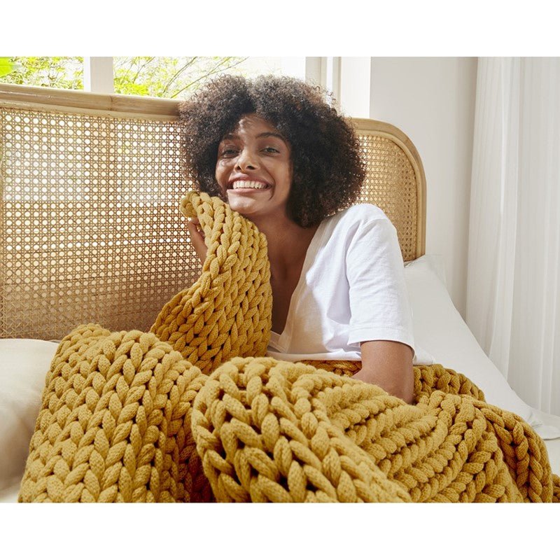 Madison Park Chunky Double Knit Handmade Throw Blanket - Yellow - Quahog Bay Bedding