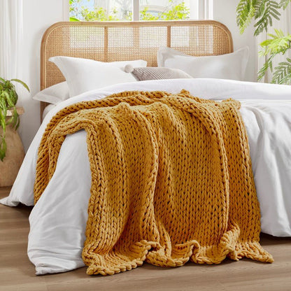 Madison Park Chunky Double Knit Handmade Throw Blanket - Yellow - Quahog Bay Bedding