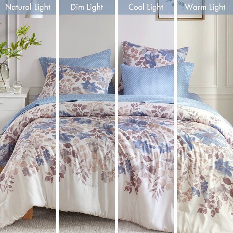 Madison Park Luna Comforter Set with Bed Sheets - Blue - Coastal Floral Bedding Bundle - Quahog Bay Bedding