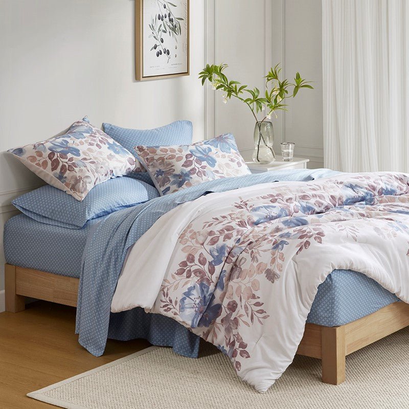 Madison Park Luna Comforter Set with Bed Sheets - Blue - Coastal Floral Bedding Bundle - Quahog Bay Bedding