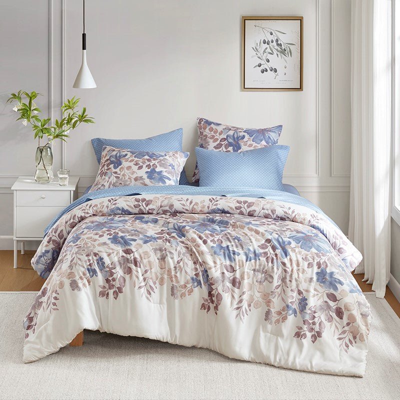 Madison Park Luna Comforter Set with Bed Sheets - Blue - Coastal Floral Bedding Bundle - Quahog Bay Bedding
