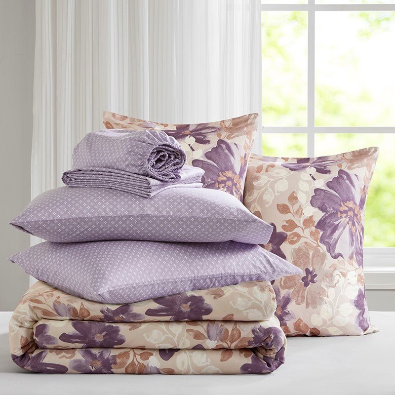 Madison Park Luna Comforter Set with Bed Sheets - Taupe - Floral Bedding Bundle - Quahog Bay Bedding
