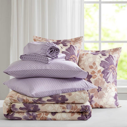 Madison Park Luna Comforter Set with Bed Sheets - Taupe - Floral Bedding Bundle - Quahog Bay Bedding