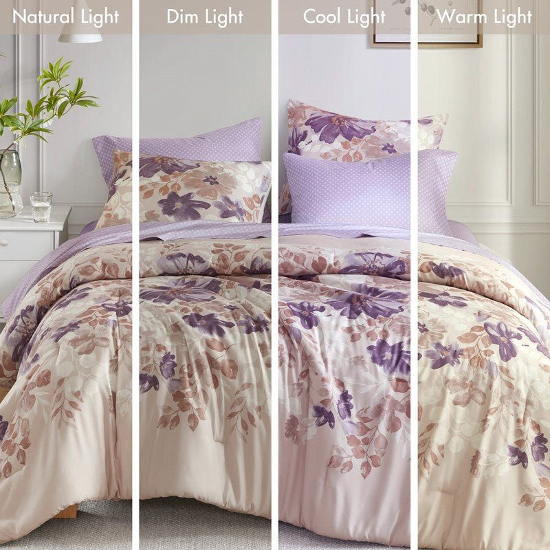 Madison Park Luna Comforter Set with Bed Sheets - Taupe - Floral Bedding Bundle - Quahog Bay Bedding