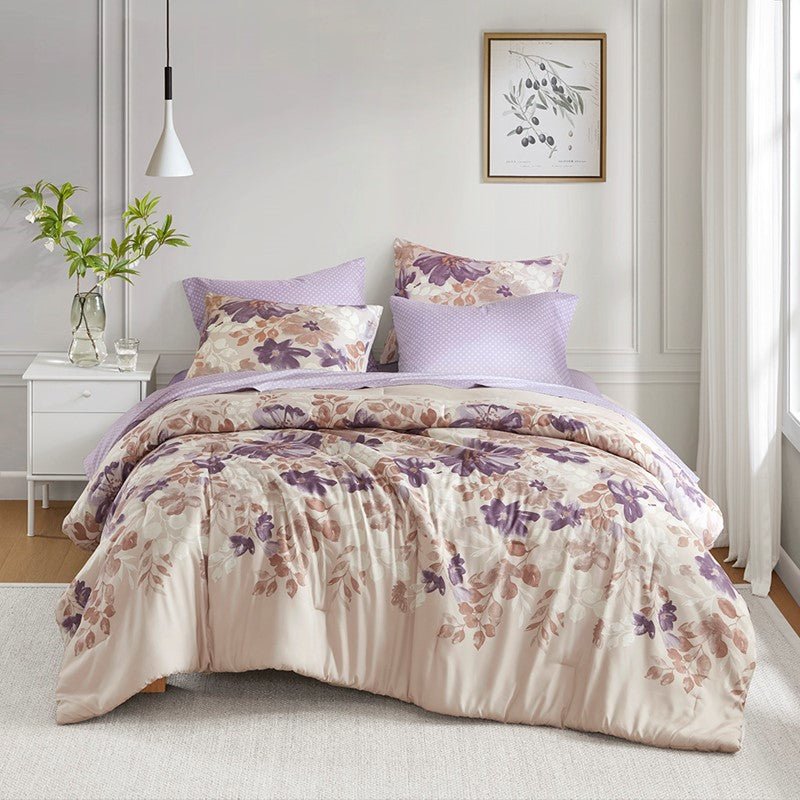 Madison Park Luna Comforter Set with Bed Sheets - Taupe - Floral Bedding Bundle - Quahog Bay Bedding