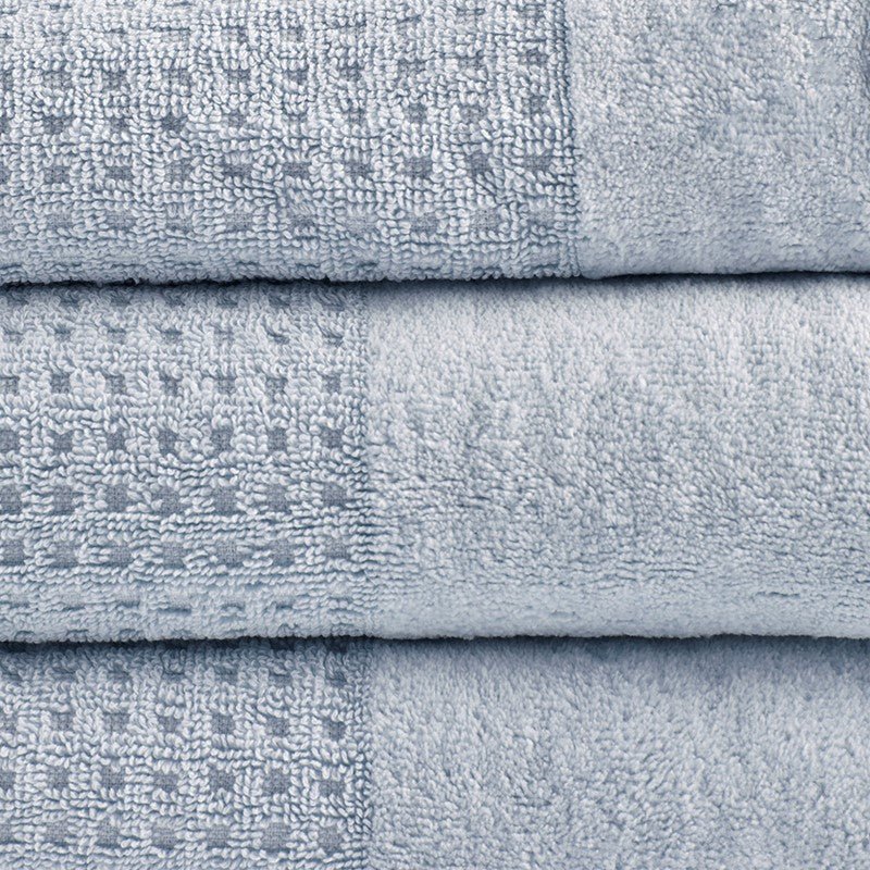 Madison Park Spa Waffle Cotton 6PC Jacquard Bath Towel Set - Blue - Coastal Bath Towels - Quahog Bay Bedding