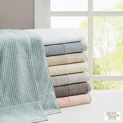 Madison Park Spa Waffle Cotton 6PC Jacquard Bath Towel Set - Blue - Coastal Bath Towels - Quahog Bay Bedding