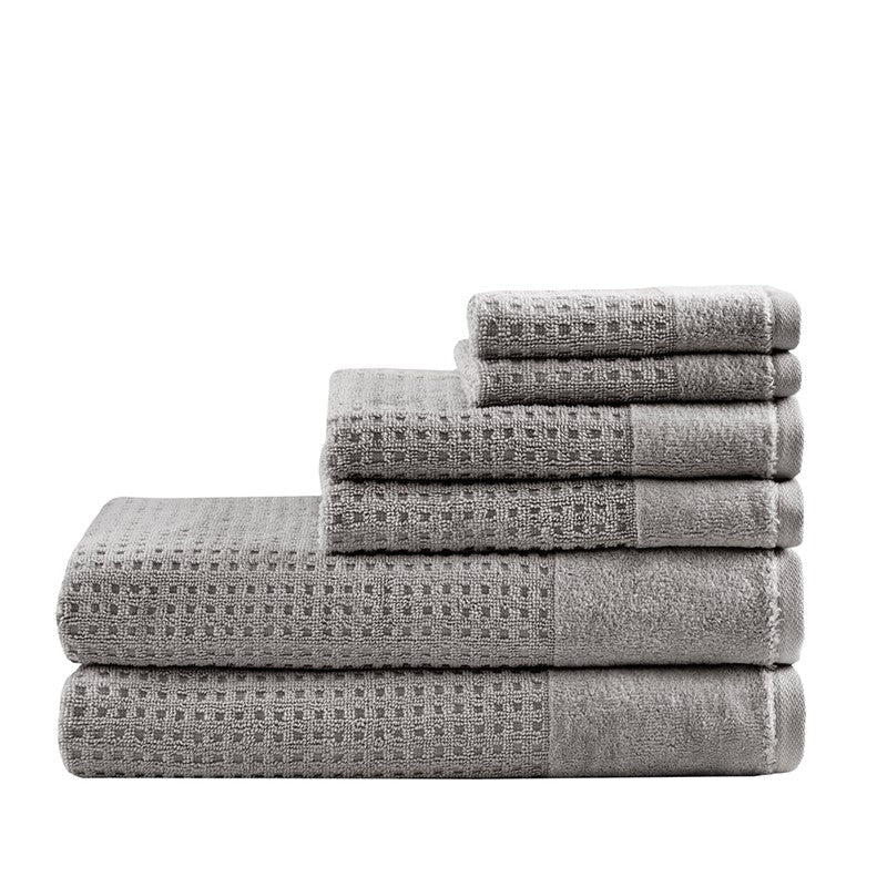 Madison Park Spa Waffle Cotton 6PC Jacquard Bath Towel Set - Charcoal - Quahog Bay Bedding