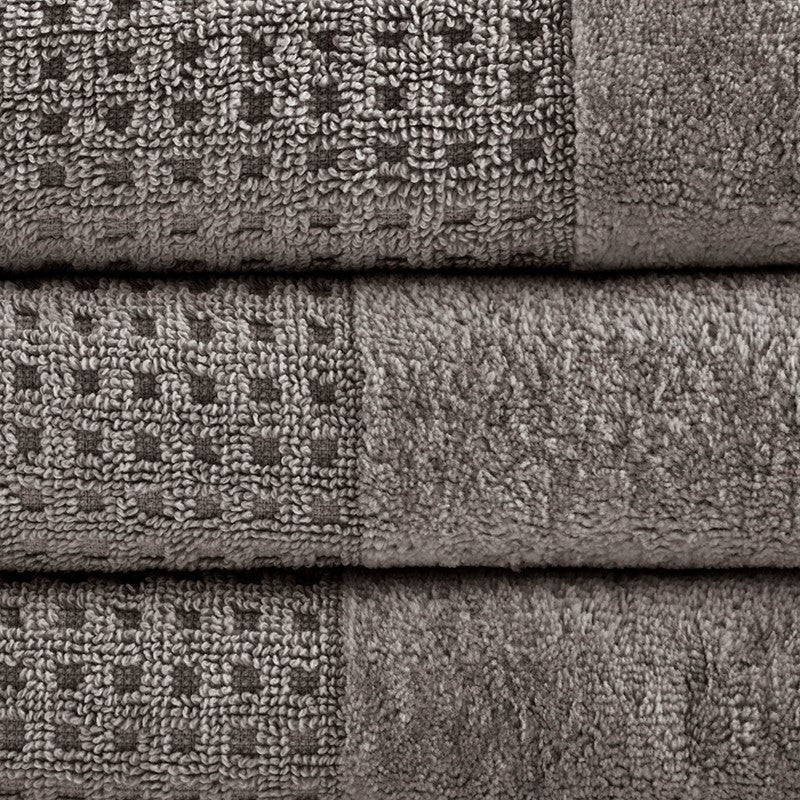 Madison Park Spa Waffle Cotton 6PC Jacquard Bath Towel Set - Charcoal - Quahog Bay Bedding