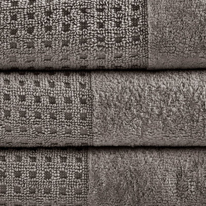 Madison Park Spa Waffle Cotton 6PC Jacquard Bath Towel Set - Charcoal - Quahog Bay Bedding