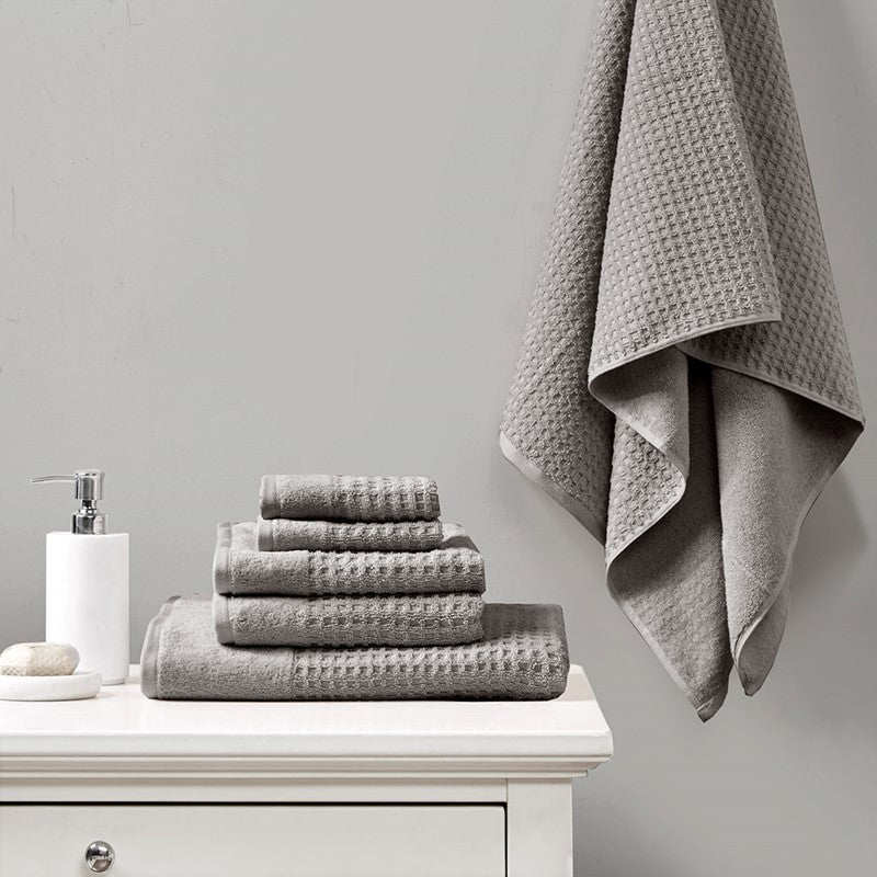 Madison Park Spa Waffle Cotton 6PC Jacquard Bath Towel Set - Charcoal - Quahog Bay Bedding