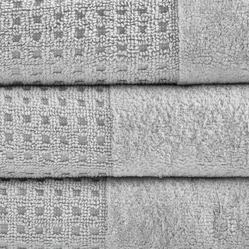 Madison Park Spa Waffle Cotton 6PC Jacquard Bath Towel Set - Grey - Quahog Bay Bedding
