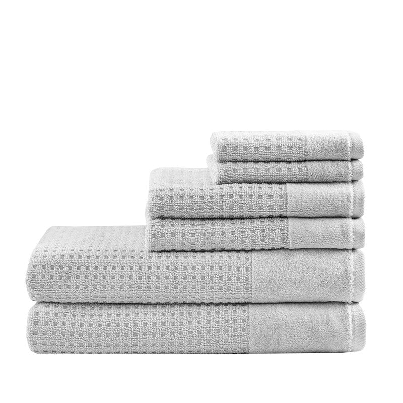 Madison Park Spa Waffle Cotton 6PC Jacquard Bath Towel Set - Grey - Quahog Bay Bedding