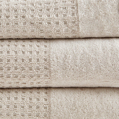 Madison Park Spa Waffle Cotton 6PC Jacquard Bath Towel Set - Natural - Coastal Bath Towels - Quahog Bay Bedding