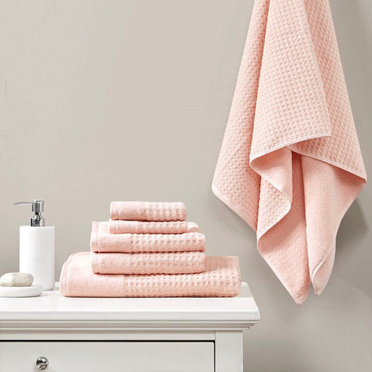 Madison Park Spa Waffle Cotton 6PC Jacquard Bath Towel Set - Pink - Quahog Bay Bedding