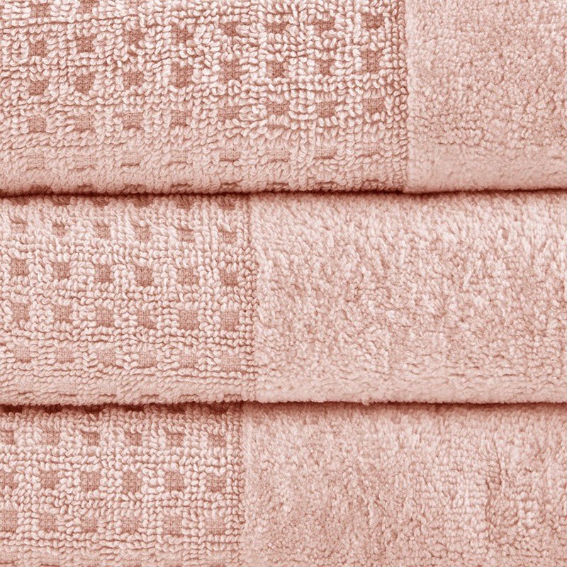 Madison Park Spa Waffle Cotton 6PC Jacquard Bath Towel Set - Pink - Quahog Bay Bedding