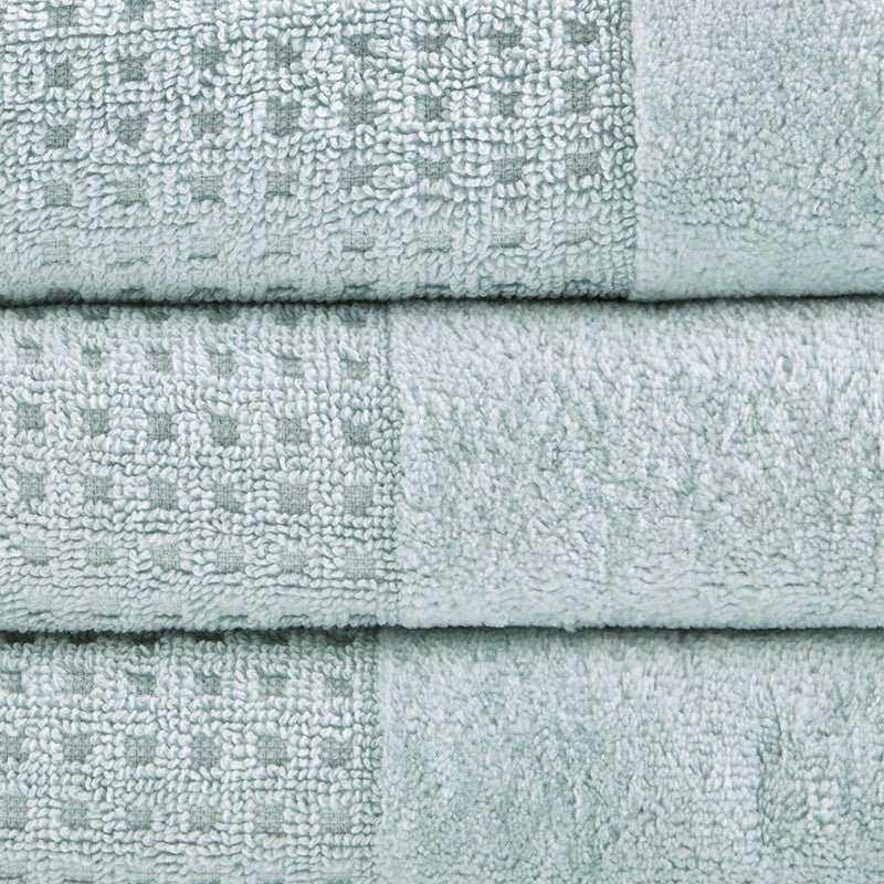 Madison Park Spa Waffle Cotton 6PC Jacquard Bath Towel Set - Seafoam - Coastal Bath Towels - Quahog Bay Bedding