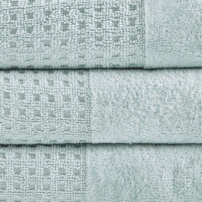 Madison Park Spa Waffle Cotton 6PC Jacquard Bath Towel Set - Seafoam - Coastal Bath Towels - Quahog Bay Bedding