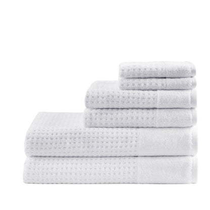 Madison Park Spa Waffle Cotton 6PC Jacquard Bath Towel Set - White - Quahog Bay Bedding