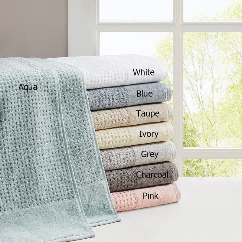 Madison Park Spa Waffle Cotton 6PC Jacquard Bath Towel Set - White - Quahog Bay Bedding