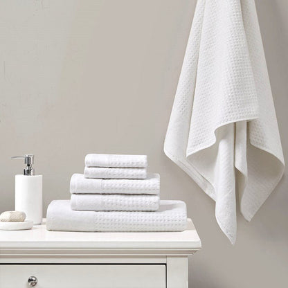 Madison Park Spa Waffle Cotton 6PC Jacquard Bath Towel Set - White - Quahog Bay Bedding