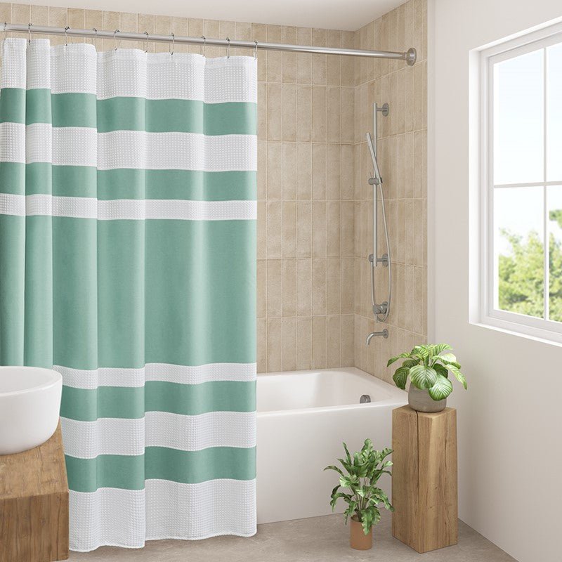 Madison Park - Spa Waffle Shower Curtain - Aqua - Quahog Bay Bedding