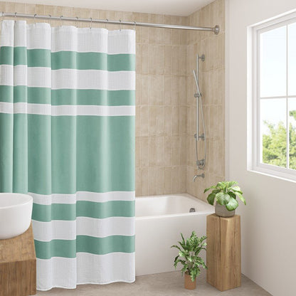 Madison Park - Spa Waffle Shower Curtain - Aqua - Quahog Bay Bedding
