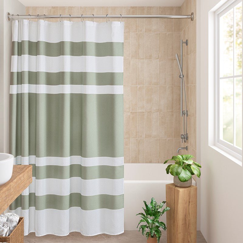 Madison Park - Spa Waffle Shower Curtain - Aqua - Quahog Bay Bedding