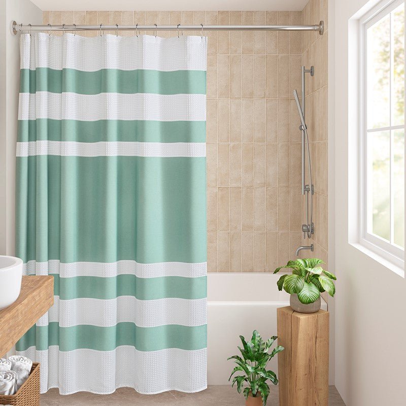 Madison Park - Spa Waffle Shower Curtain - Aqua - Quahog Bay Bedding