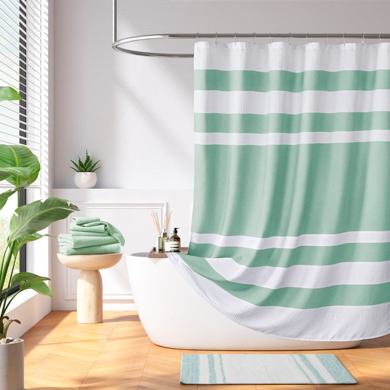 Madison Park - Spa Waffle Shower Curtain - Aqua - Quahog Bay Bedding