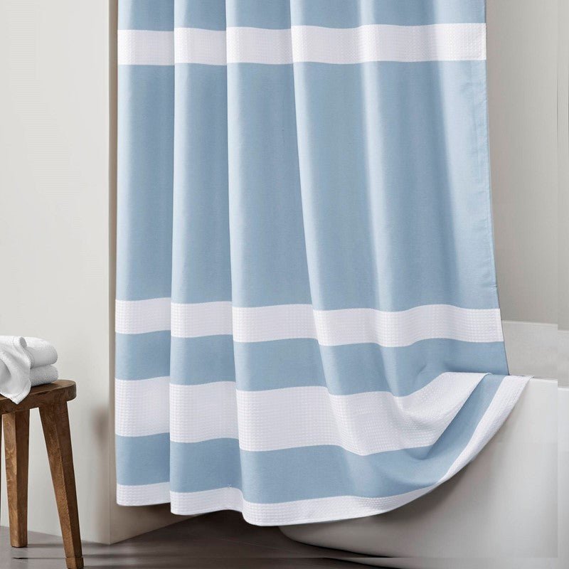 Madison Park - Spa Waffle Shower Curtain - Blue - Quahog Bay Bedding