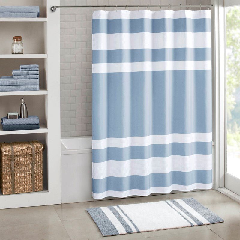 Madison Park - Spa Waffle Shower Curtain - Blue - Quahog Bay Bedding