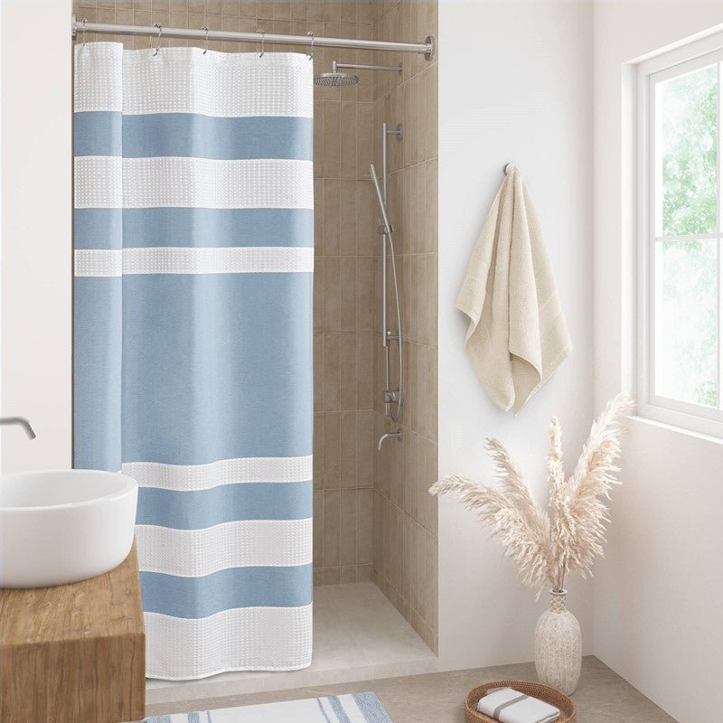 Madison Park - Spa Waffle Shower Curtain - Blue - Quahog Bay Bedding