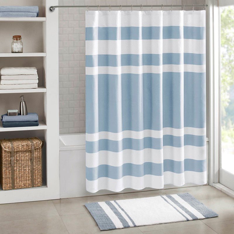 Madison Park - Spa Waffle Shower Curtain - Blue - Quahog Bay Bedding