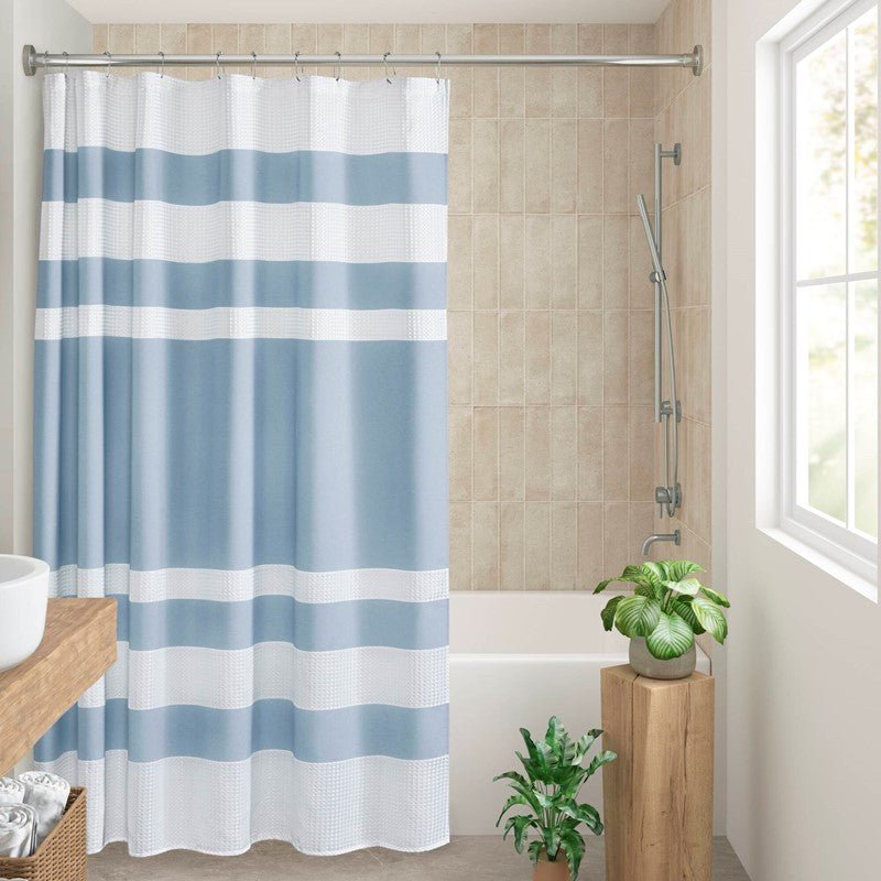 Madison Park - Spa Waffle Shower Curtain - Blue - Quahog Bay Bedding