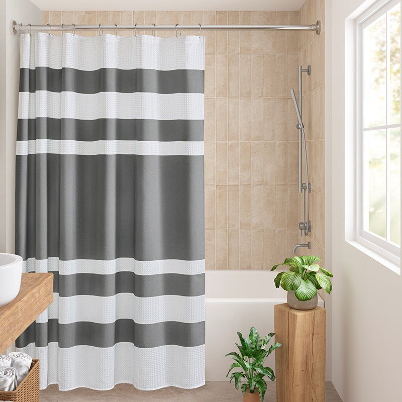 Madison Park - Spa Waffle Shower Curtain - Charcoal - Quahog Bay Bedding