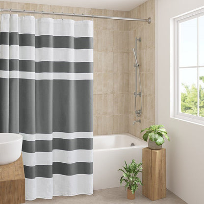 Madison Park - Spa Waffle Shower Curtain - Charcoal - Quahog Bay Bedding