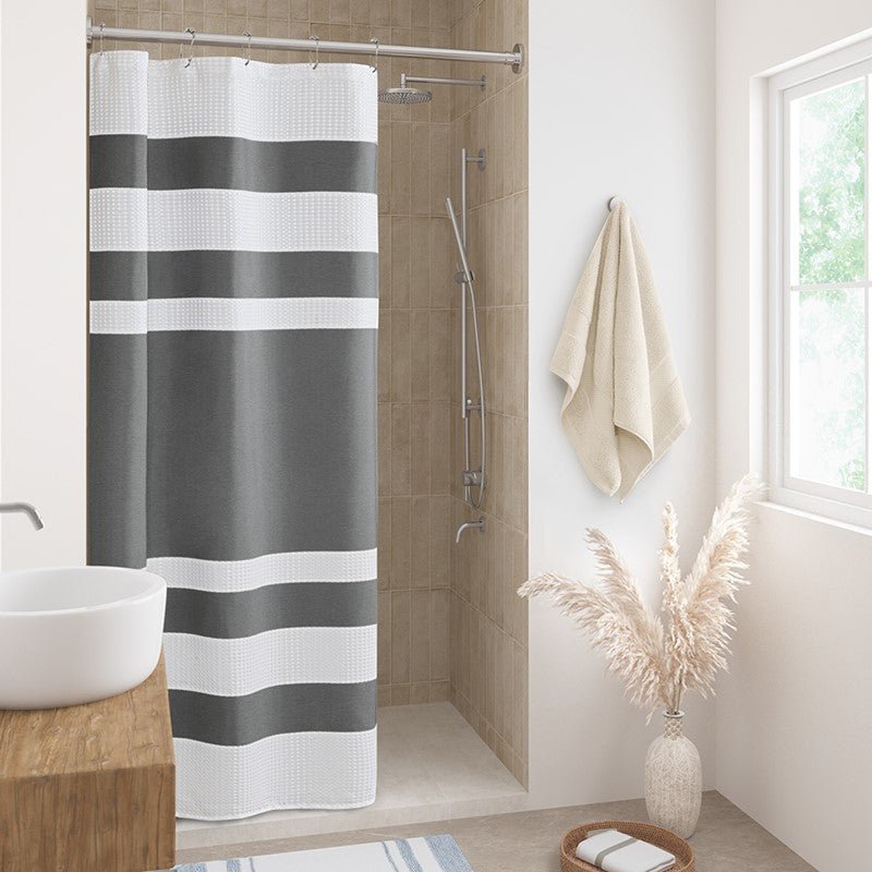 Madison Park - Spa Waffle Shower Curtain - Charcoal - Quahog Bay Bedding