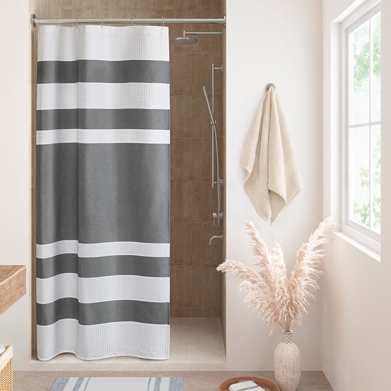 Madison Park - Spa Waffle Shower Curtain - Charcoal - Quahog Bay Bedding