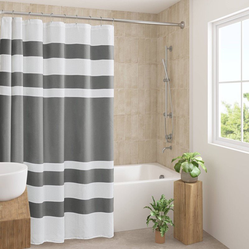 Madison Park - Spa Waffle Shower Curtain - Charcoal - Quahog Bay Bedding