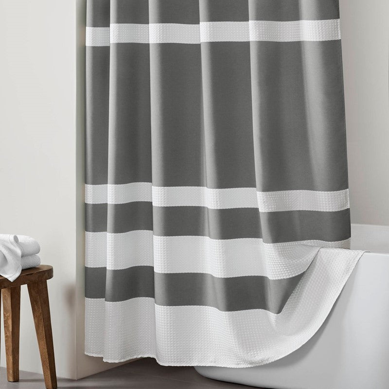 Madison Park - Spa Waffle Shower Curtain - Charcoal - Quahog Bay Bedding