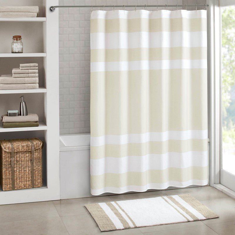 Madison Park - Spa Waffle Shower Curtain - Cream - Quahog Bay Bedding