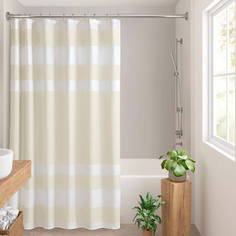 Madison Park - Spa Waffle Shower Curtain - Cream - Quahog Bay Bedding