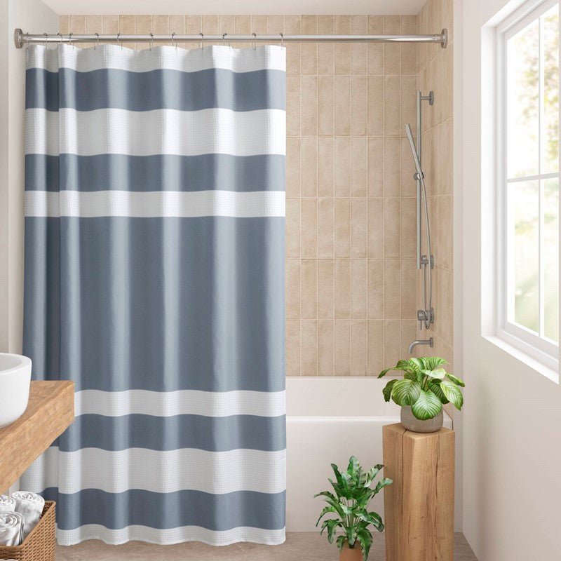 Madison Park - Spa Waffle Shower Curtain - Dark Blue - Quahog Bay Bedding